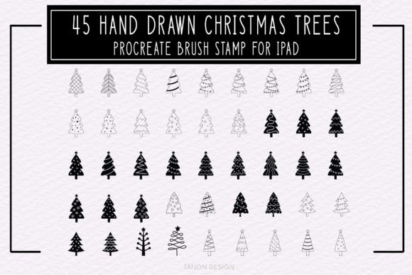 Download 45 Hand Drawn Christmas Tree PROCREATE - Premium Bundle