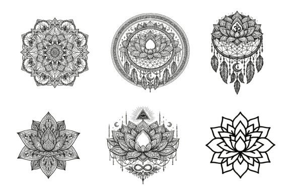 Download Sacred Lotus Mandala Line Art Bundle PNG - Premium Resources