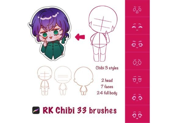 Download Cute Chibi Stamp Brushes for Procreate - Premium Resources